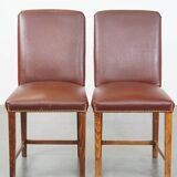 Set of 4 cognac-colored English style dining chairs made of leather