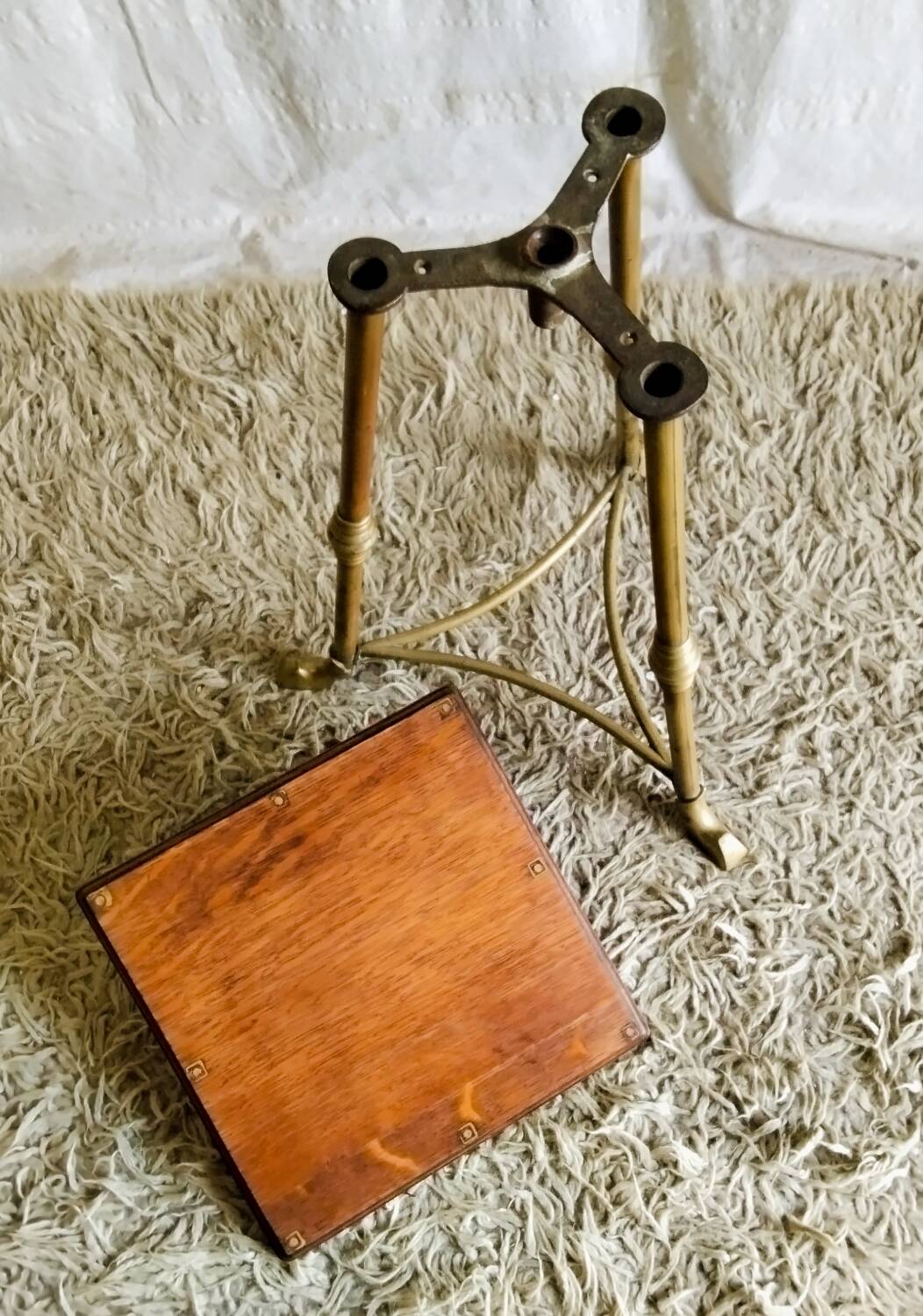 English side table in brass and solid wood - late 19th century