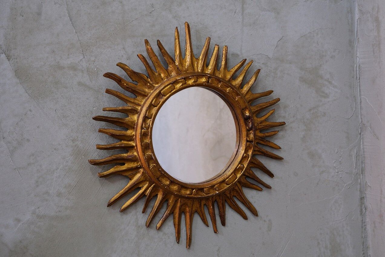 Mid-century italian wooden sun mirror, 1950s