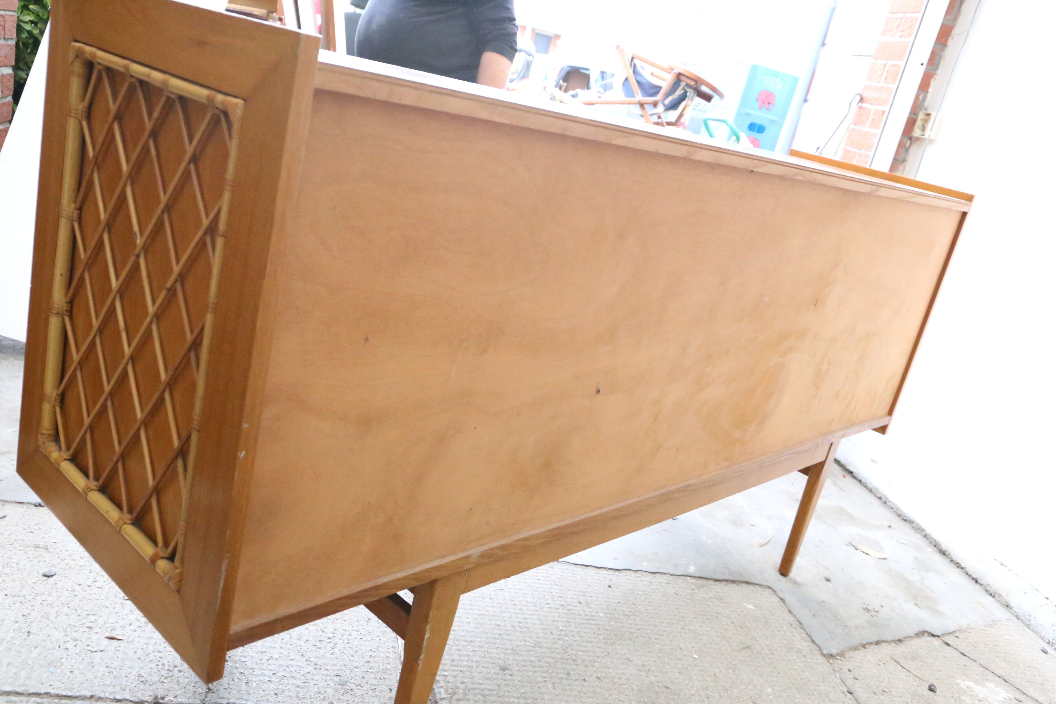 Beautiful pine and rattan sideboard from the 1960s