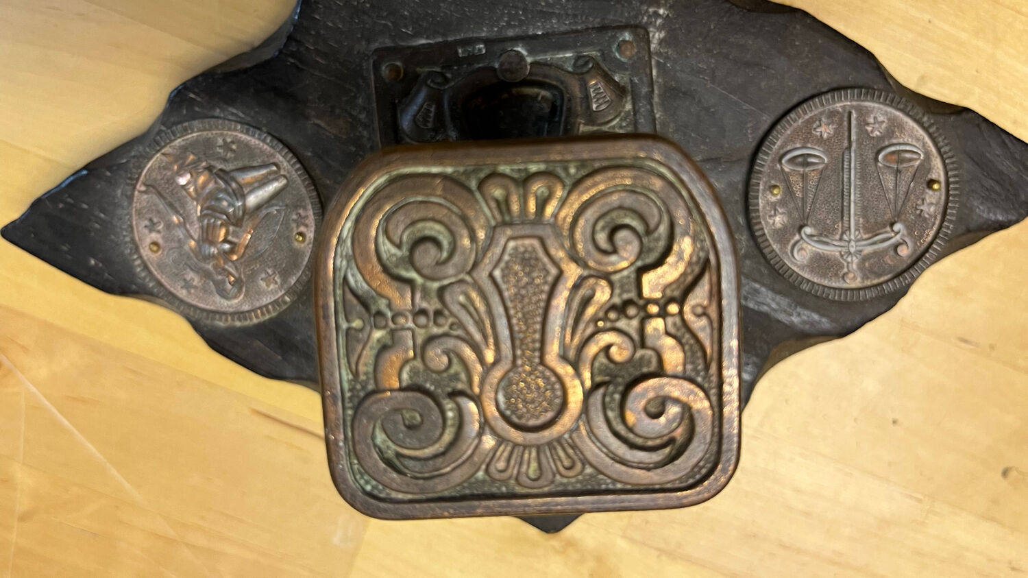 Vintage wood and copper hook