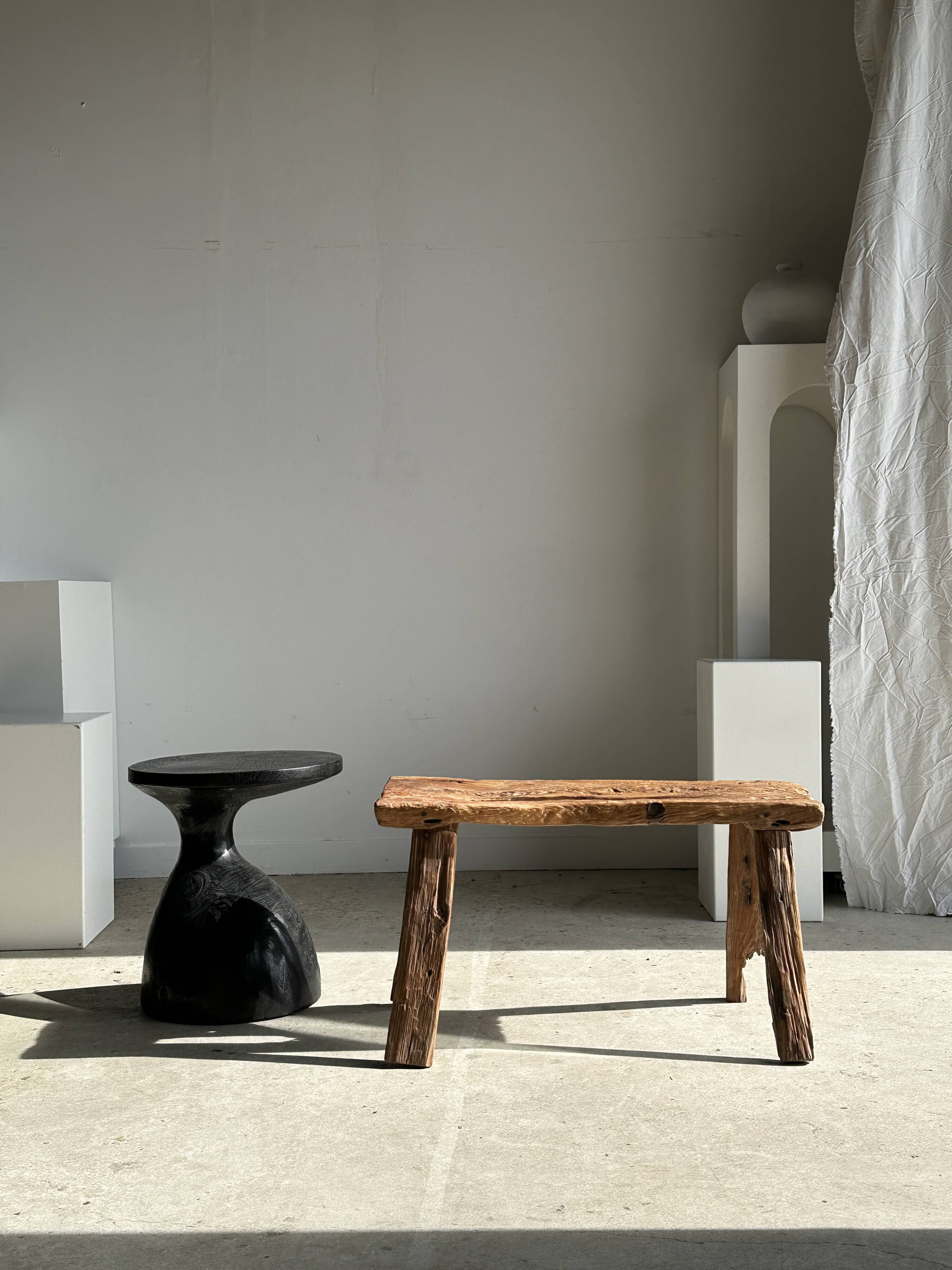 Solid wood (monoxyl) side table, organic shape, black color