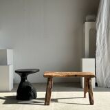 Solid wood (monoxyl) side table, organic shape, black color