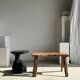 Solid wood (monoxyl) side table, organic shape, black color