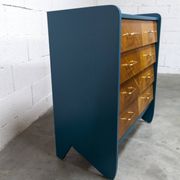Commode scandinave 1960 atypique bleu Satiné 4 tiroirs