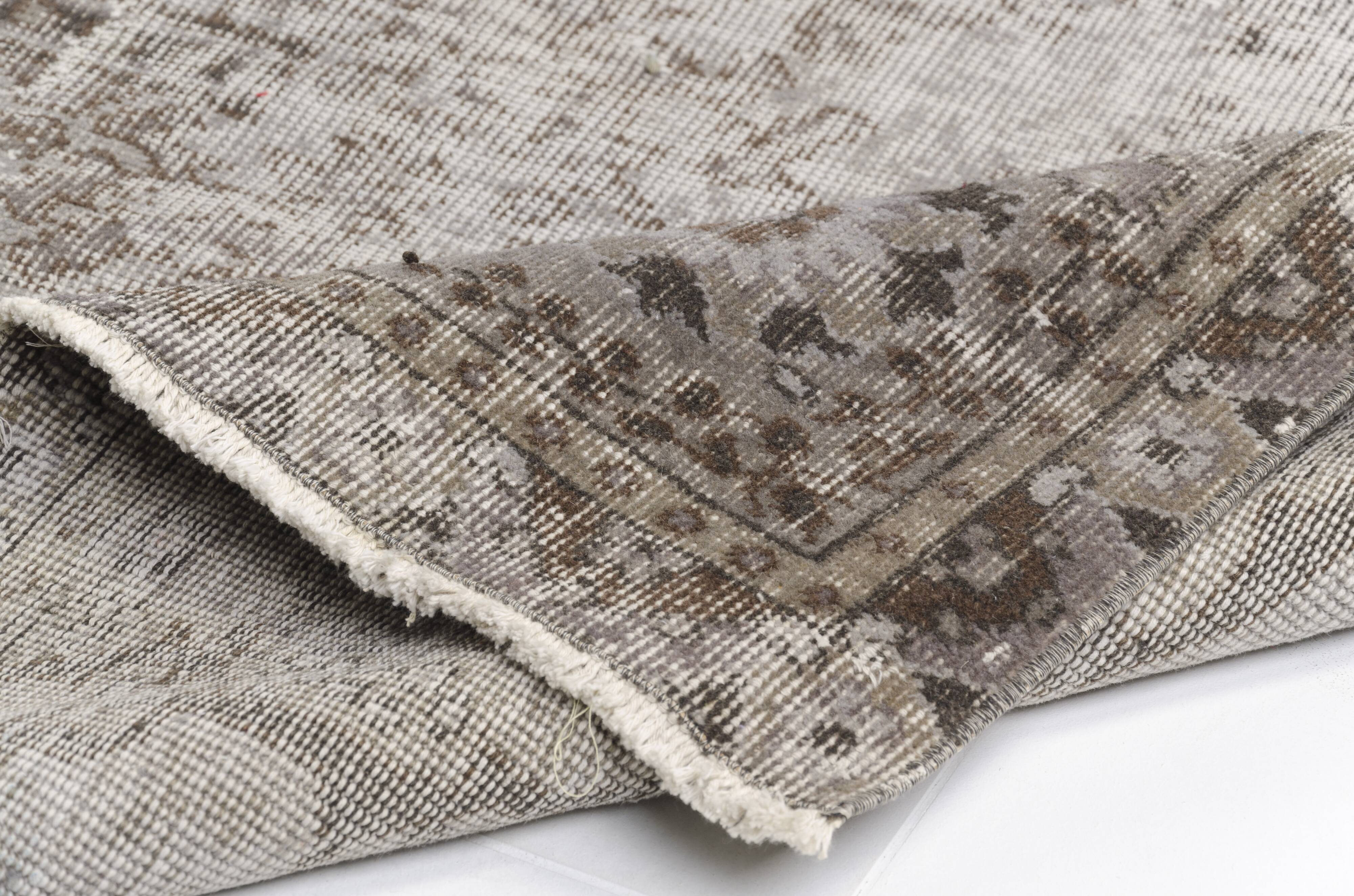 Grey Oushak Antique Wool Carpet