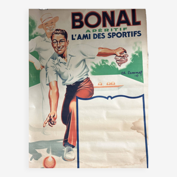 Lithographic poster bonal pétanque bowler charles lemmel boules game