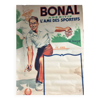 Affiche lithographique bonal bouliste pétanque charles lemmel jeu de boules