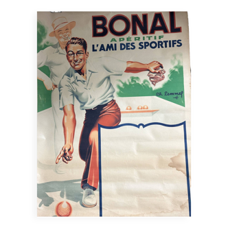 Lithographic poster bonal pétanque bowler charles lemmel boules game