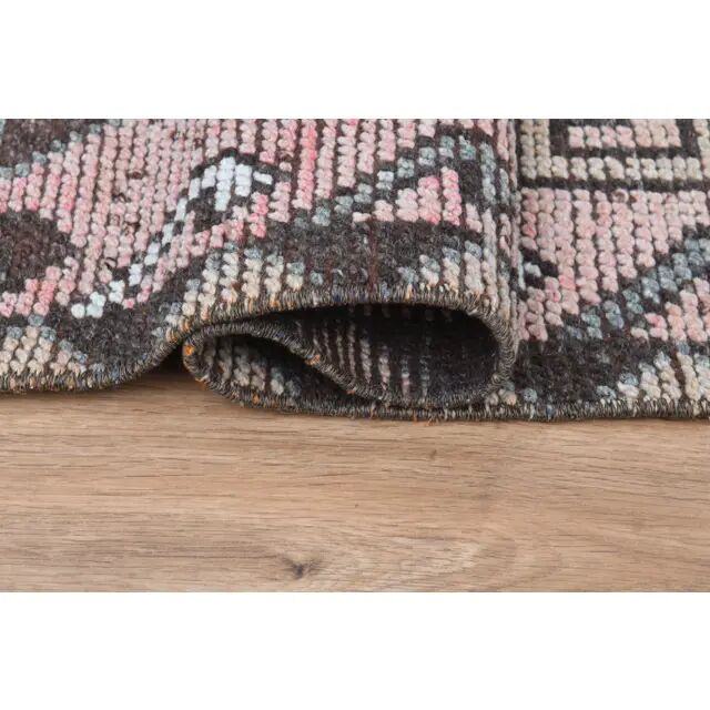 Vintage Turkish Oushak Handmade Wool Pink Brown Runner Rug 87x320