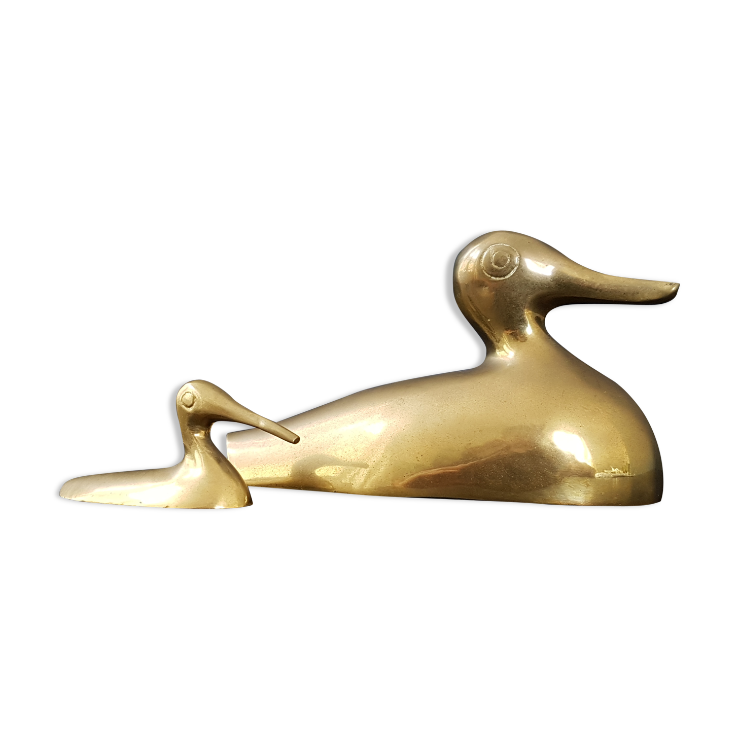 Suite de 2 canards en laiton doré 1970