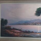Oil on canvas sunset in the mediterranean signed jd garat 1960