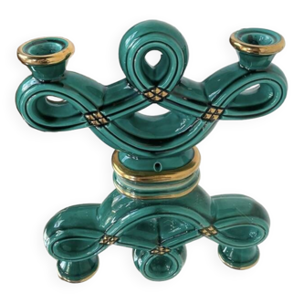 Vallauris green ceramic candle holder