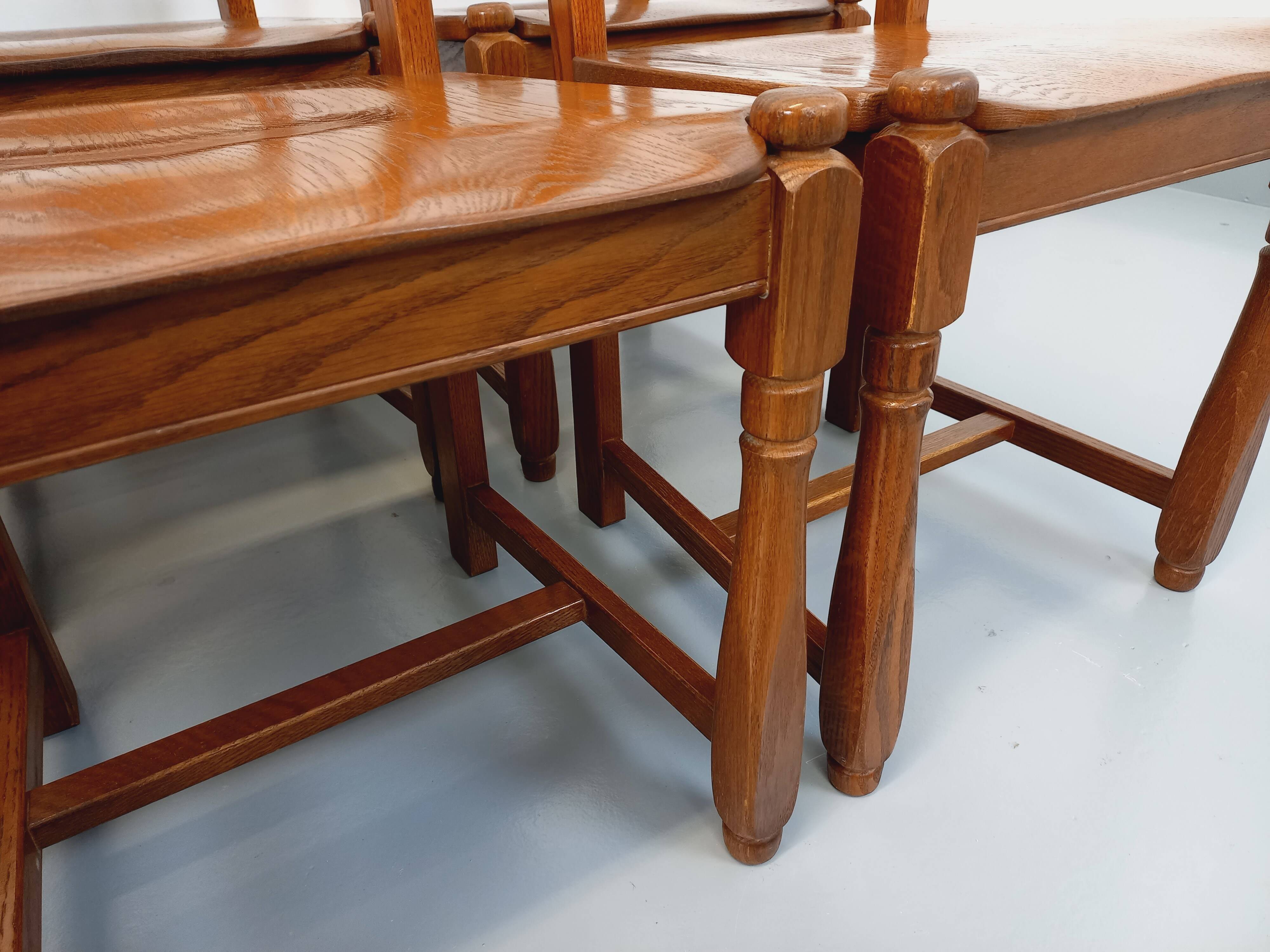 Set of 6 vintage brutalist chairs in oak wood from the 60s