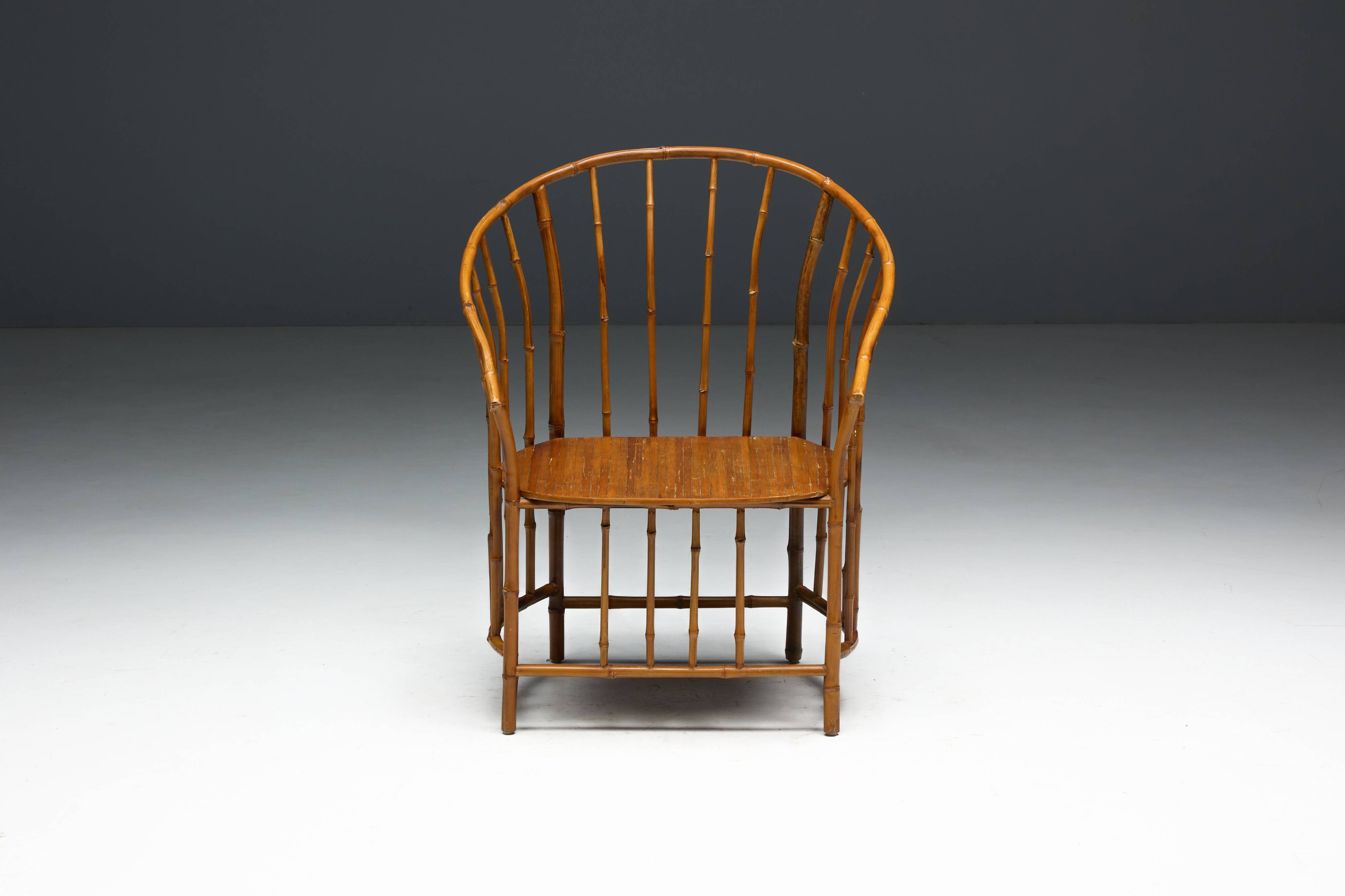 Rustic Wabi Sabi Bamboo Armchairs, France, 1970s