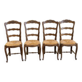 Lot de 4 Chaises Vintage BAUMANN en Bois Massif paillées Louis XV