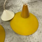 Duo of yellow glass pendant lamps