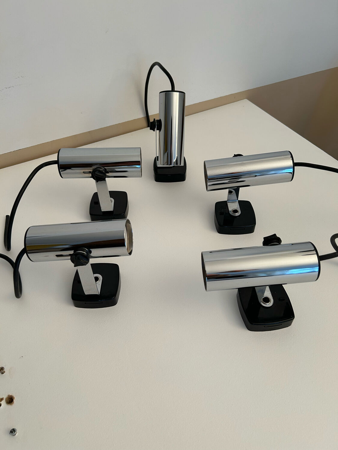 Set de 5 appliques vintage orientable chromée, Italie 1970