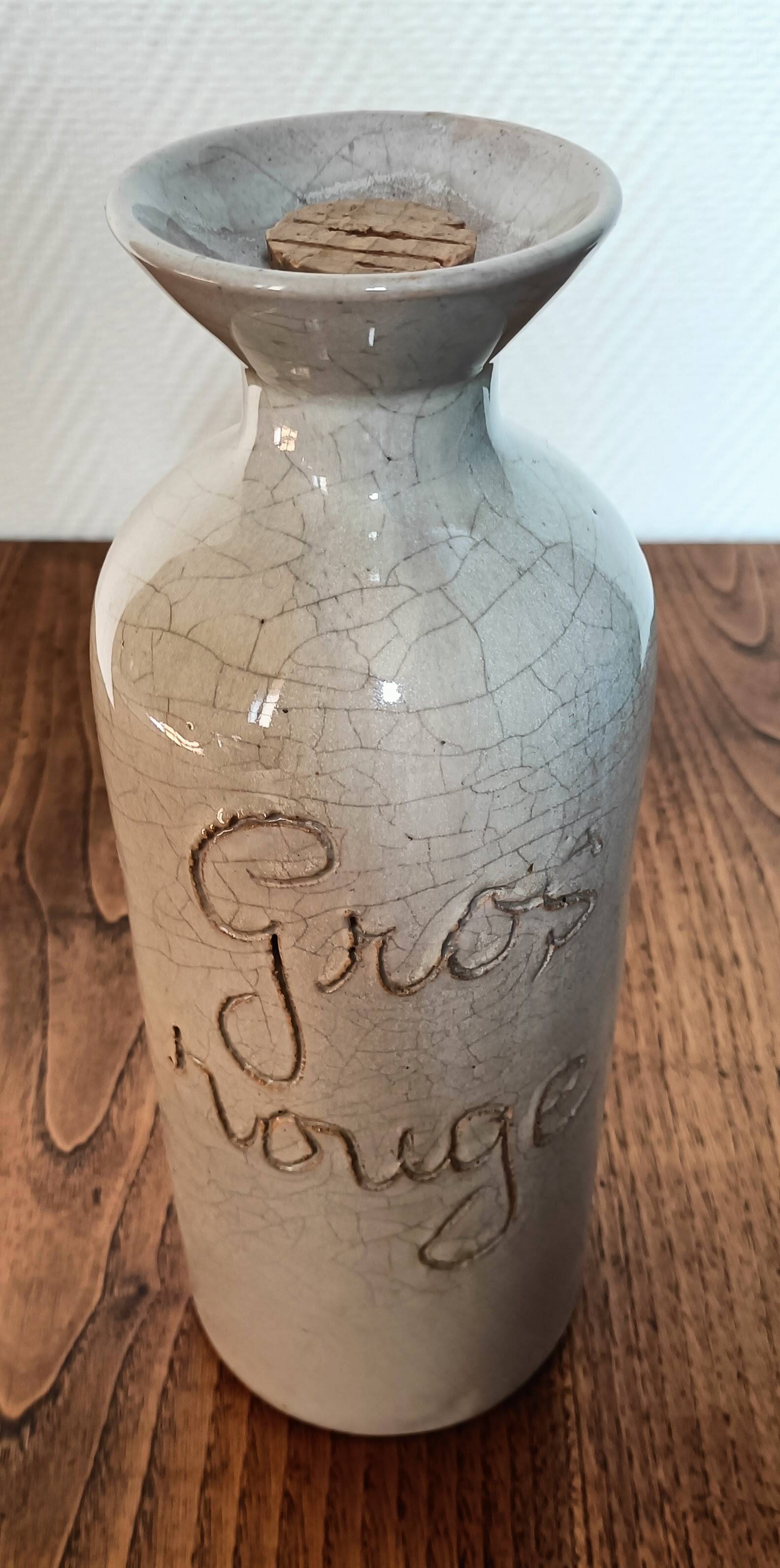 Large stoneware wine carafe with cork stopper