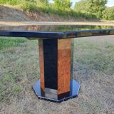 Octagonal table paul michel lacquered black and elm magnifying glass