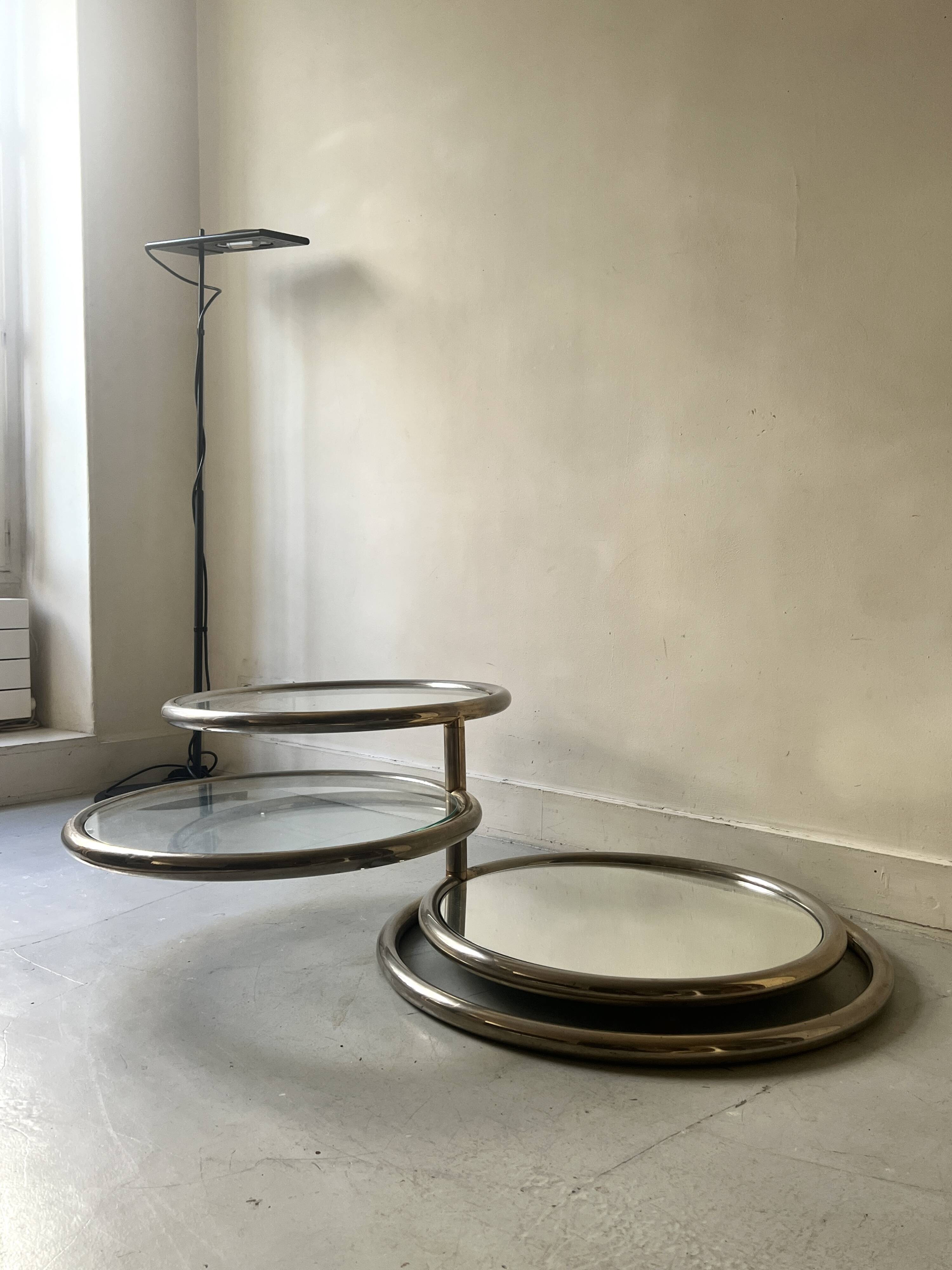 Removable coffee table in chrome, glass & mirror by Milo Baughman, design 1970.