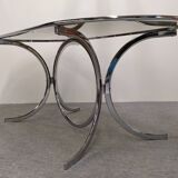 Chrome metal and smoked glass dining table, Italy circa 1970.