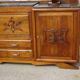 Solid walnut sideboard, moustache legs, black marble top.