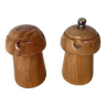 Salière et poivrier en bois figurant un bouchon de champagne