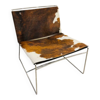 Chromed Fil armchair with fur seat by Pascal Mourgue for Ligne Roset, 1990s