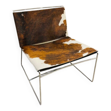 Fauteuil Fil chromé avec assise en fourrure par Pascal Mourgue pour Ligne Roset, années 1990.