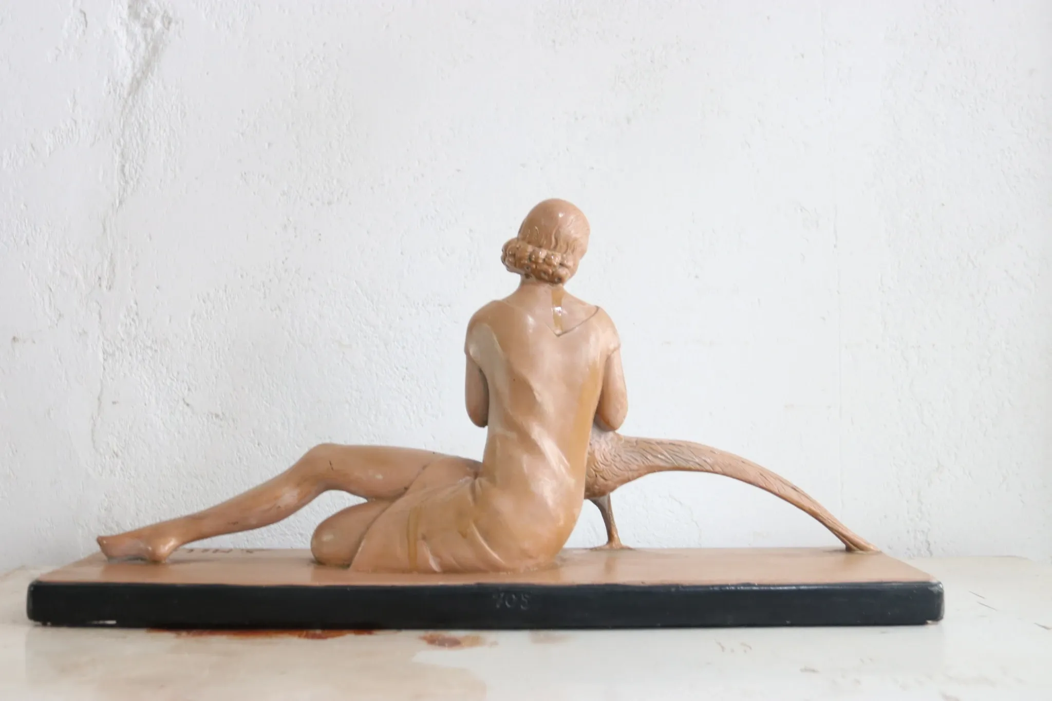Salvatore Melani – Art Deco woman with pheasant, painted plaster, 1930s