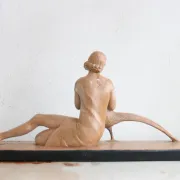 Salvatore Melani – Art Deco woman with pheasant, painted plaster, 1930s