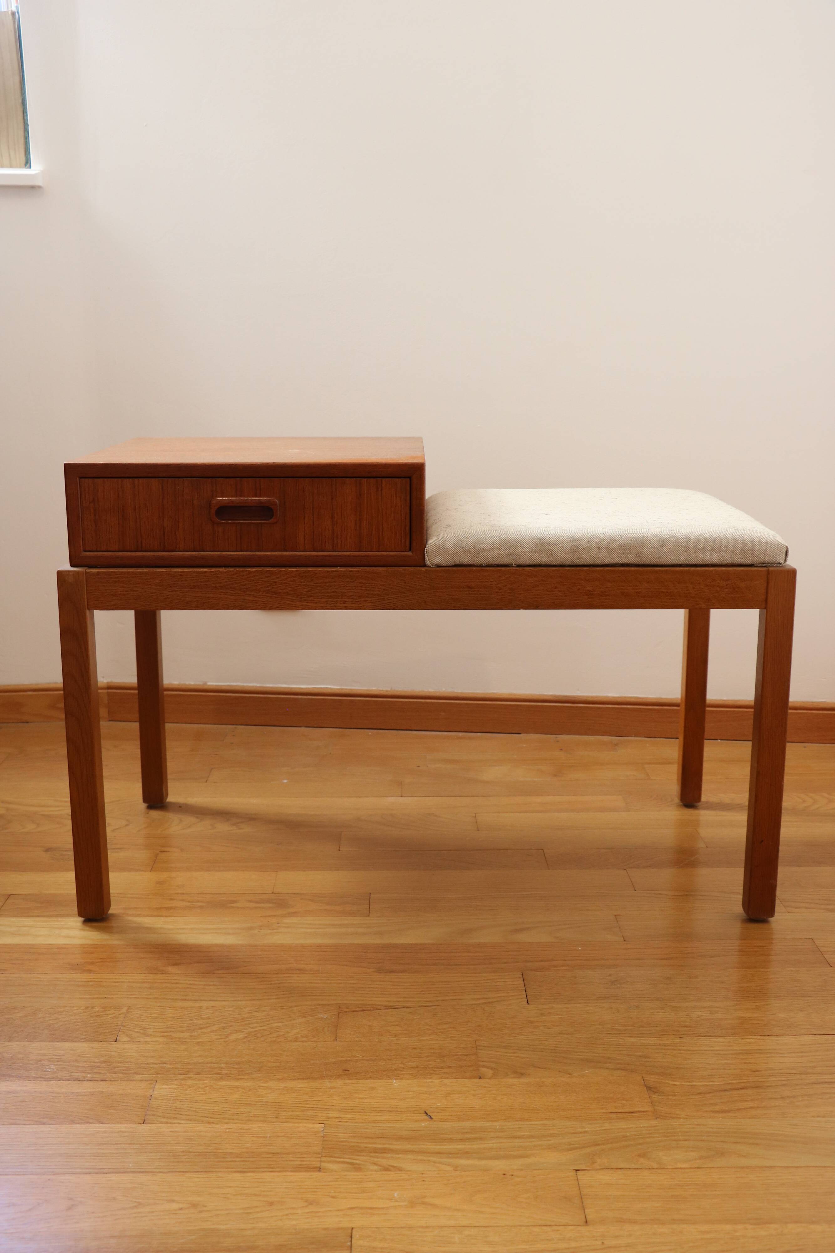 Entrance bench, Scandinavian modular telephone bench, teak, 1960