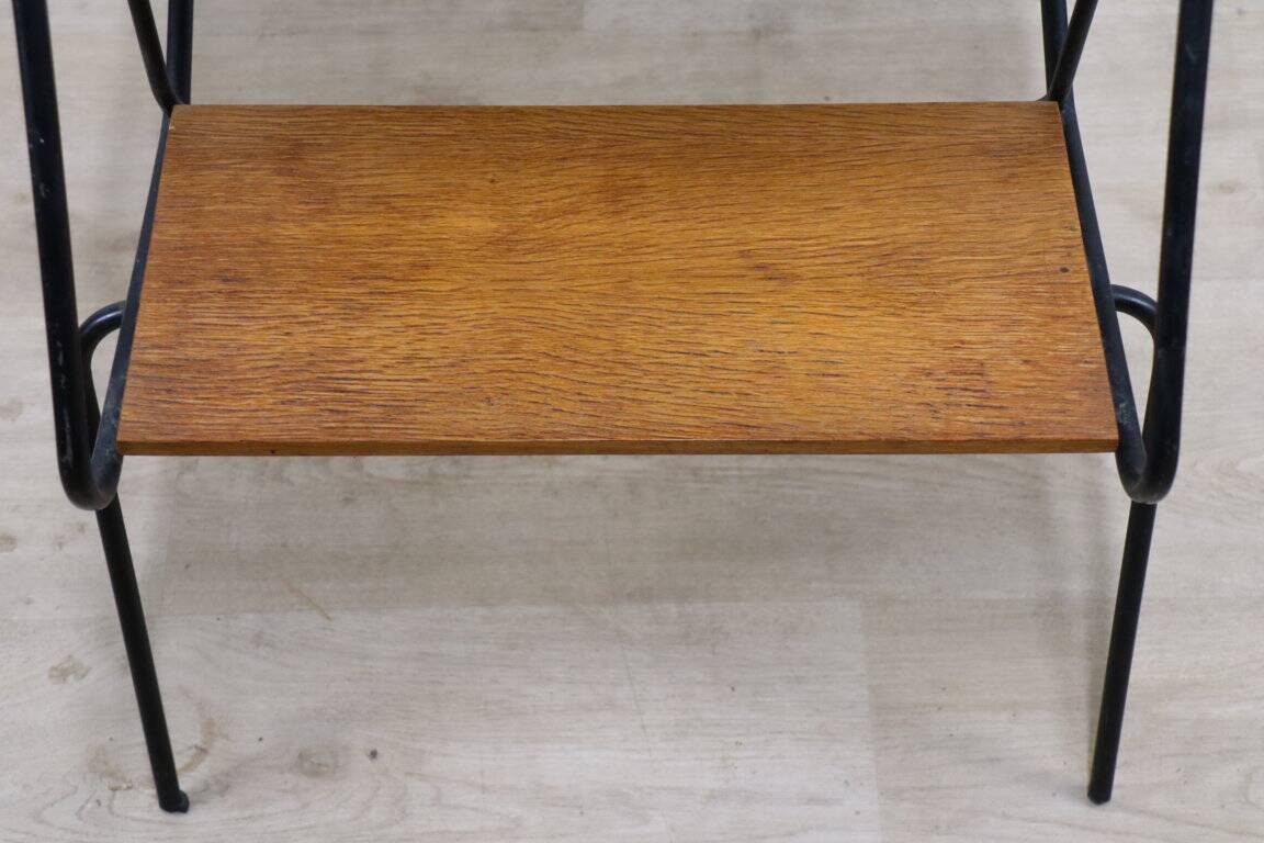 Vintage side coffee table in black lacquered metal and oak, 1950