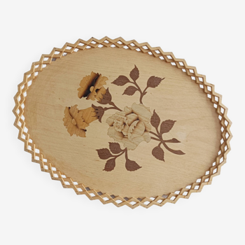 Plateau en bois, motif fleur