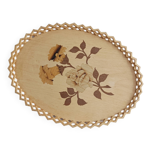 Plateau en bois, motif fleur — Beyit