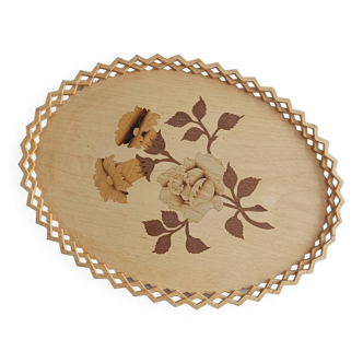 Plateau en bois, motif fleur