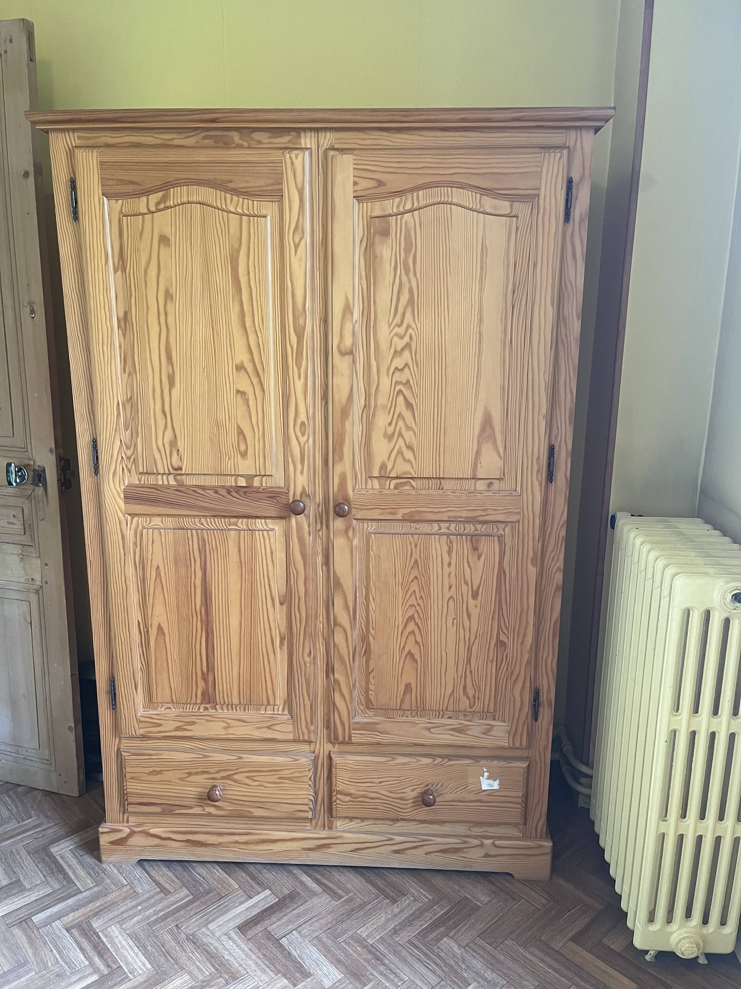 Wooden wardrobe and shelf with 2 drawers