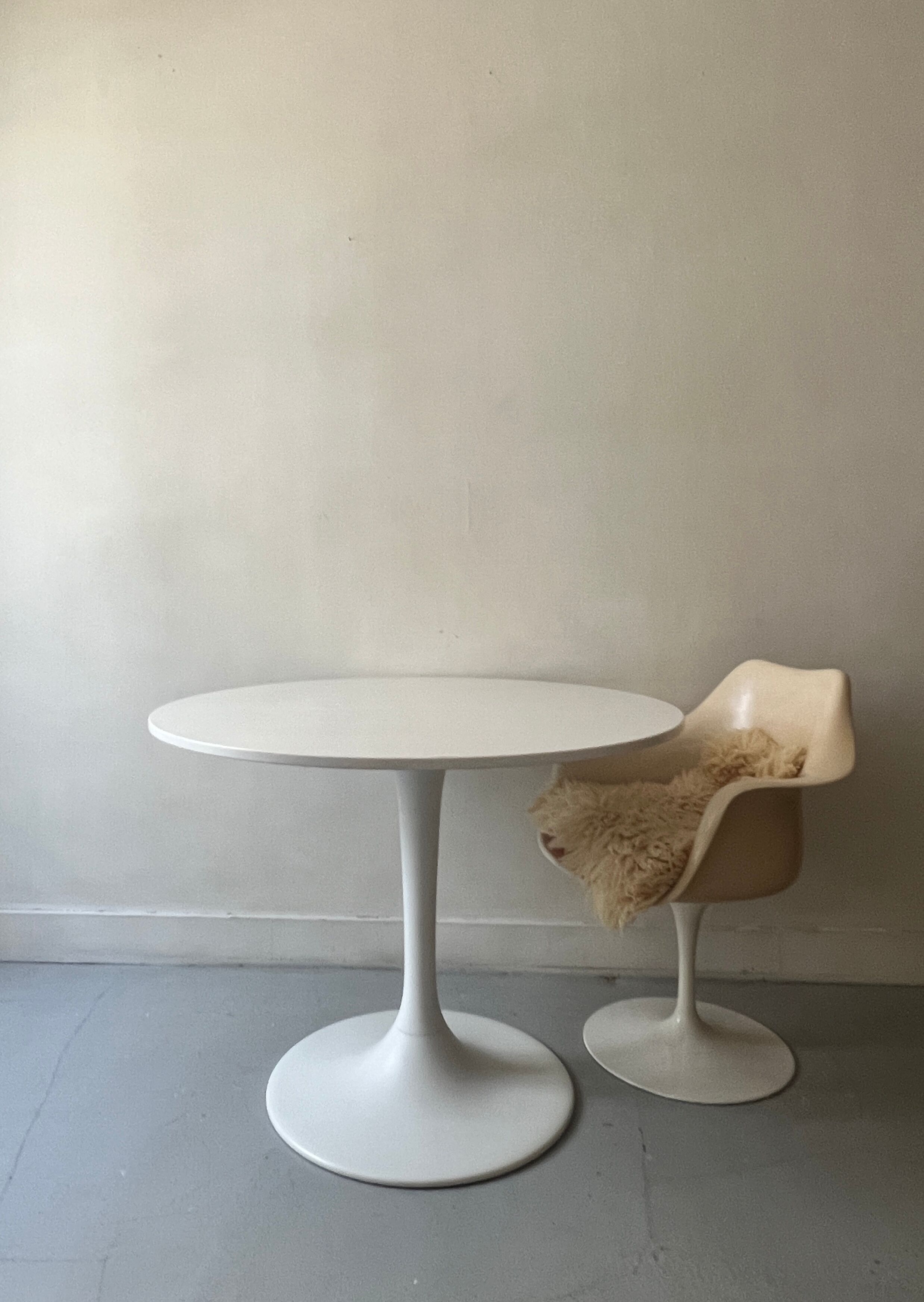 White tulip design round dining table