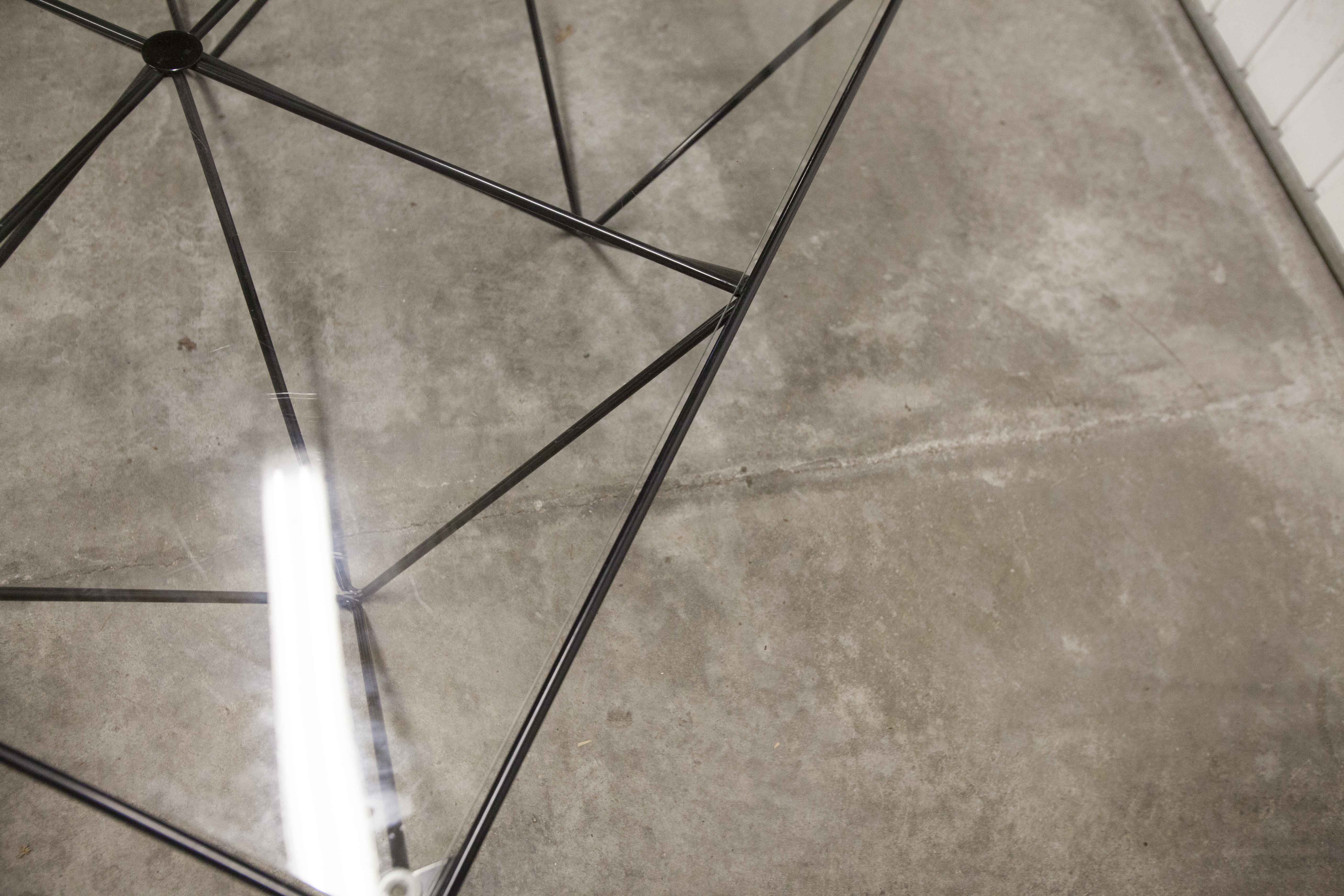 Square coffee table in glass and black satin metal 1980