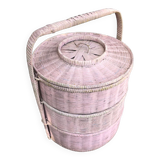 Old vintage pink rattan worker basket