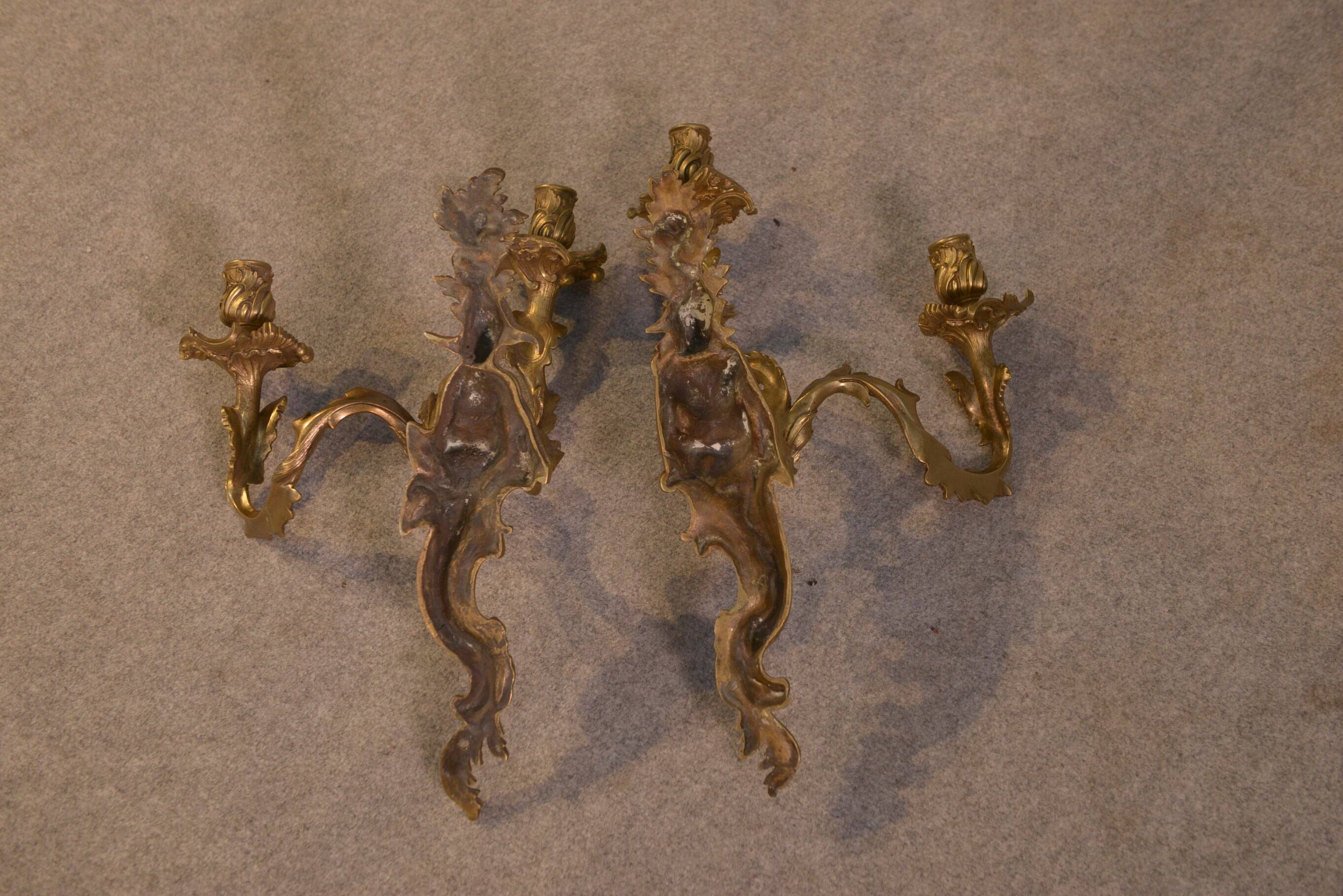 Pair of bronze sconces, mid-18th century
