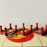 Vintage accordion coat rack in red painted wood