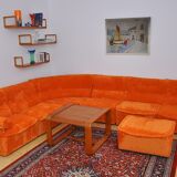 Laauser orange corduroy modular sofa, 70s