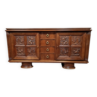 Design style Charles Dudouyt : buffet en enfilade en chêne massif vers 1940