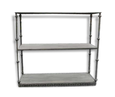 shelf in grey patinated wood and iron