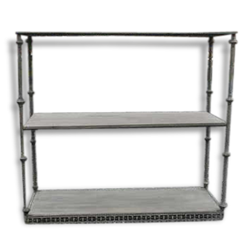 shelf in grey patinated wood and iron