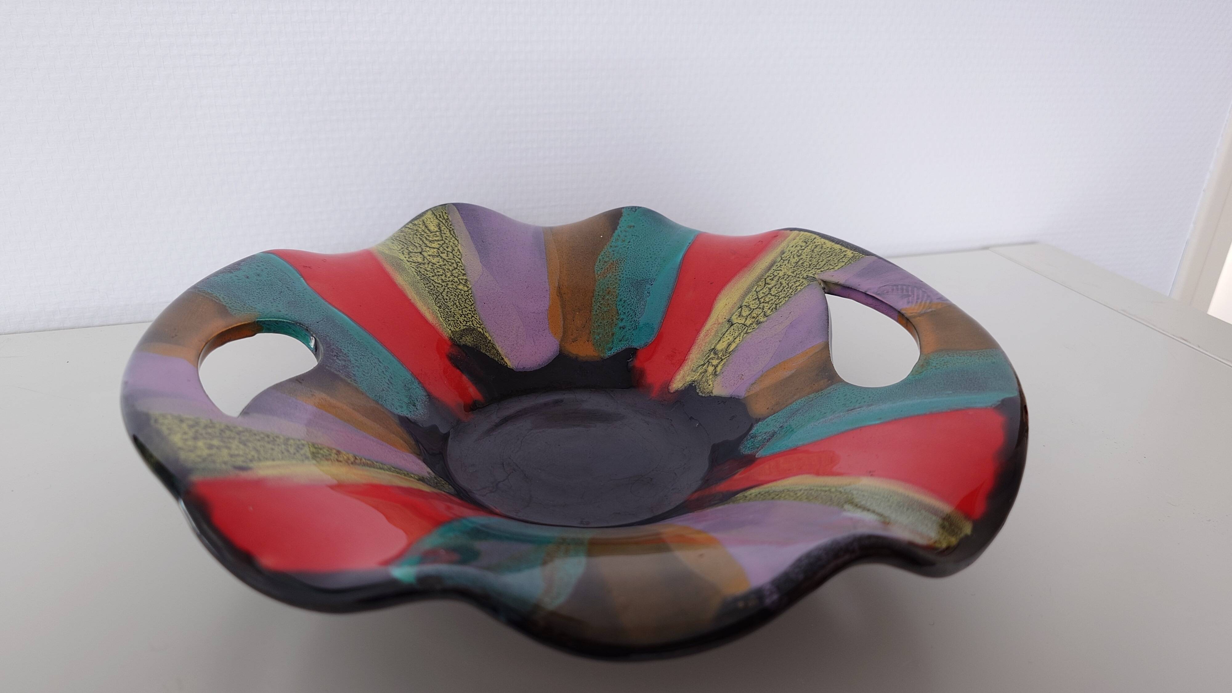 Large Vallauris ceramic bowl signed – colourful decorative centrepiece.
