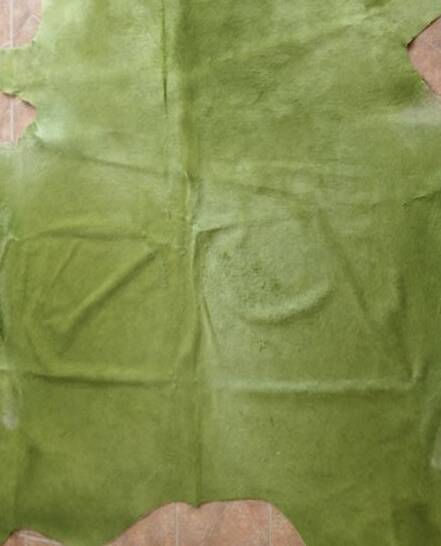 Lime green cow hide rug 278 cm x 233 cm