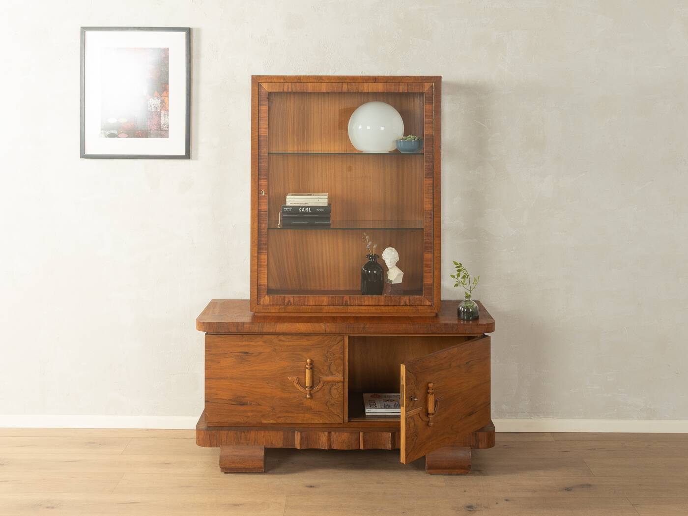 Wonderful two-piece Art Deco display cabinet from the 1920s